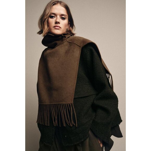 ZARA SHORT WOOL FRINGED CAPE - Picture 1 of 5